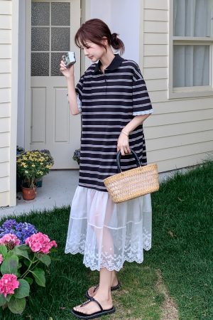 Trendy Summer Striped Patchwork Dress for Petite Women - Stylish and Cute Travel Outfit