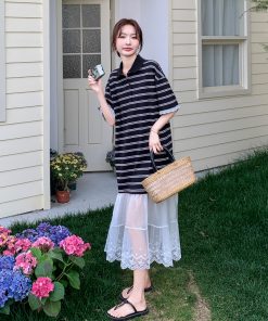 Trendy Summer Striped Patchwork Dress for Petite Women - Stylish and Cute Travel Outfit