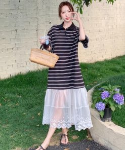 Trendy Summer Striped Patchwork Dress for Petite Women - Stylish and Cute Travel Outfit
