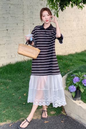 Trendy Summer Striped Patchwork Dress for Petite Women - Stylish and Cute Travel Outfit