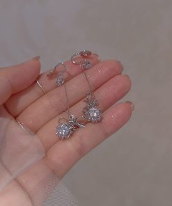 Trendy Sweet Bow Zircon Ball Earrings for Women, Elegant Lightweight Long Ear Clips, 2025 Fashion Statement Jewelry
