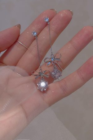 Trendy Sweet Bow Zircon Ball Earrings for Women, Elegant Lightweight Long Ear Clips, 2025 Fashion Statement Jewelry