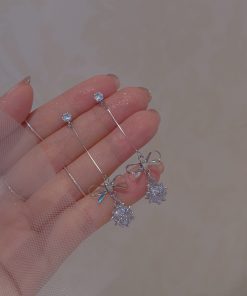 Trendy Sweet Bow Zircon Ball Earrings for Women, Elegant Lightweight Long Ear Clips, 2025 Fashion Statement Jewelry