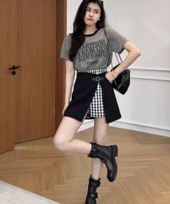 Trendy Two-Piece Dress Set - Short Sleeve T-Shirt and Stylish Skirt for Plus Size Women - Summer Outfit with Age-Reducing Design