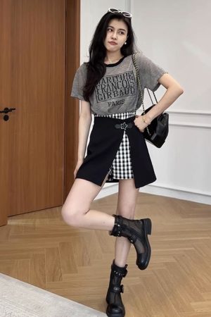 Trendy Two-Piece Dress Set - Short Sleeve T-Shirt and Stylish Skirt for Plus Size Women - Summer Outfit with Age-Reducing Design