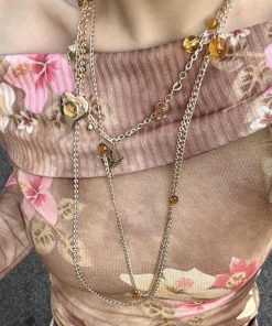 Trendy Two-Tone Layered Heart Necklace - Gold & Silver Gemstone Metal Clavicle Chain, Niche Style Sweater Accessory