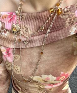 Trendy Two-Tone Layered Heart Necklace - Gold & Silver Gemstone Metal Clavicle Chain, Niche Style Sweater Accessory