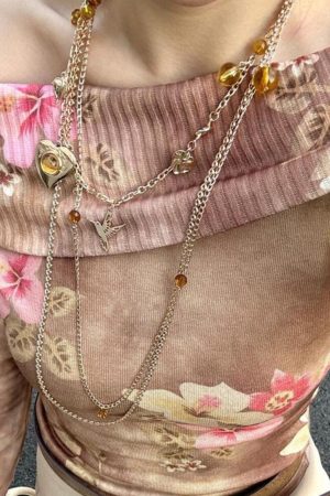 Trendy Two-Tone Layered Heart Necklace - Gold & Silver Gemstone Metal Clavicle Chain, Niche Style Sweater Accessory