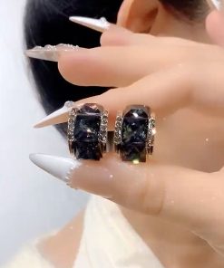Trendy Ultra-Shiny Black Zircon Earrings for Women - Lightweight Luxury Design for Autumn and Winter Fashion