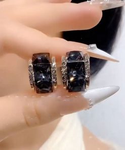 Trendy Ultra-Shiny Black Zircon Earrings for Women - Lightweight Luxury Design for Autumn and Winter Fashion