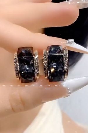 Trendy Ultra-Shiny Black Zircon Earrings for Women - Lightweight Luxury Design for Autumn and Winter Fashion