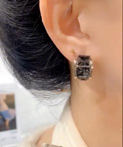 Trendy Ultra-Shiny Black Zircon Earrings for Women - Lightweight Luxury Design for Autumn and Winter Fashion
