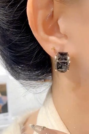 Trendy Ultra-Shiny Black Zircon Earrings for Women - Lightweight Luxury Design for Autumn and Winter Fashion