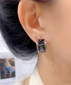 Trendy Ultra-Shiny Black Zircon Earrings for Women - Lightweight Luxury Design for Autumn and Winter Fashion