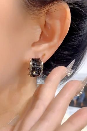 Trendy Ultra-Shiny Black Zircon Earrings for Women - Lightweight Luxury Design for Autumn and Winter Fashion