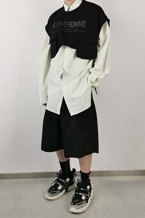 Trendy Unisex Short Vest with Bag, Multifunctional Design, Loose Fit, Street Style, Casual Fashion, 90s Inspired