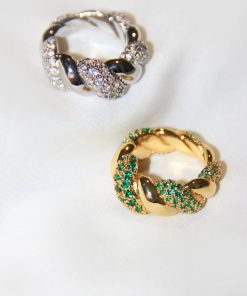 Trendy Unisex Twisted Intertwined Ring with Gold and Silver Diamond-Inlaid Design – High-End Fashion Jewelry