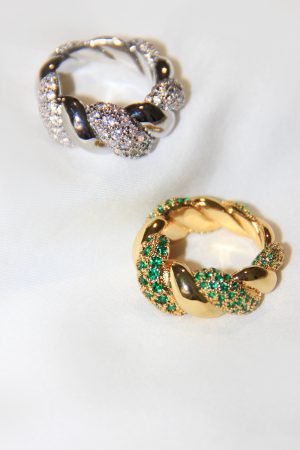 Trendy Unisex Twisted Intertwined Ring with Gold and Silver Diamond-Inlaid Design â€“ High-End Fashion Jewelry