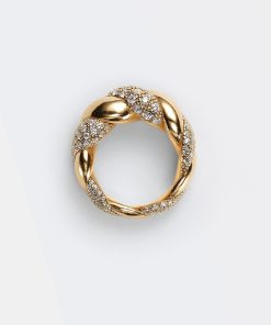Trendy Unisex Twisted Intertwined Ring with Gold and Silver Diamond-Inlaid Design – High-End Fashion Jewelry