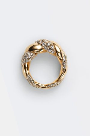 Trendy Unisex Twisted Intertwined Ring with Gold and Silver Diamond-Inlaid Design â€“ High-End Fashion Jewelry