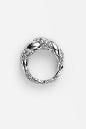 Trendy Unisex Twisted Intertwined Ring with Gold and Silver Diamond-Inlaid Design â€“ High-End Fashion Jewelry