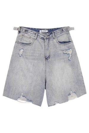 Trendy Vintage-Inspired Summer Ripped Distressed Denim Shorts for Men - Casual Loose Fit Five-Point High Street Style