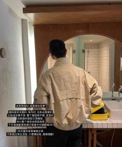 Trendy Vintage Khaki Motorcycle Jacket - American Style Workwear with Stand Collar, Windproof Spring Coat for Casual Wear