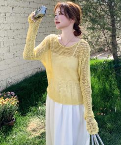 Trendy White Camisole Dress with Hollow-Out Cover-Up - Unique Travel Outfit for Summer, Beach, and Y2K Style