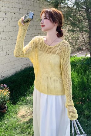 Trendy White Camisole Dress with Hollow-Out Cover-Up - Unique Travel Outfit for Summer, Beach, and Y2K Style