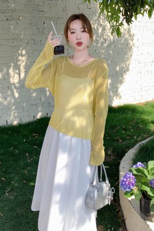 Trendy White Camisole Dress with Hollow-Out Cover-Up - Unique Travel Outfit for Summer, Beach, and Y2K Style