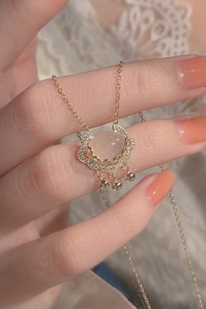 Trendy White Jade Peace Lock Necklace for Women - Luxury Clavicle Chain with Niche Design, 2025 Fashion Accessory