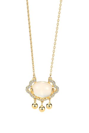 Trendy White Jade Peace Lock Necklace for Women - Luxury Clavicle Chain with Niche Design, 2025 Fashion Accessory