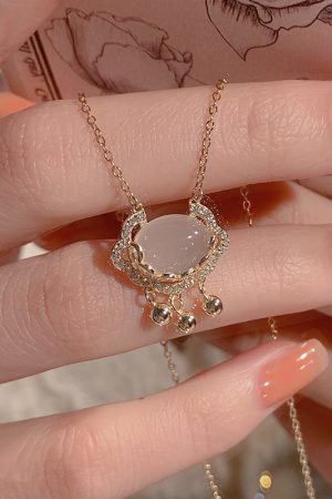 Trendy White Jade Peace Lock Necklace for Women - Luxury Clavicle Chain with Niche Design, 2025 Fashion Accessory