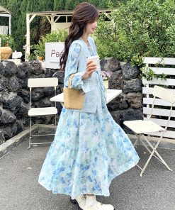 Trendy Women's Floral Dress and Knitted Cardigan Two-Piece Set - Spring Fashion, Chic Style, Perfect for 90s and Y2K Looks