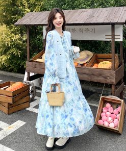 Trendy Women's Floral Dress and Knitted Cardigan Two-Piece Set - Spring Fashion, Chic Style, Perfect for 90s and Y2K Looks