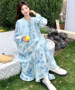 Trendy Women's Floral Dress and Knitted Cardigan Two-Piece Set - Spring Fashion, Chic Style, Perfect for 90s and Y2K Looks