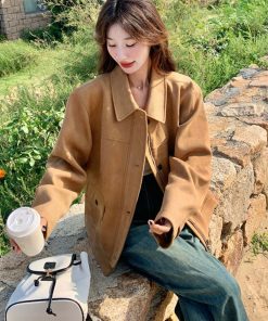 Trendy Women's Khaki Coat - Cute Short Jacket for Spring & Autumn 2025, Youthful Style, Fashionable Outerwear