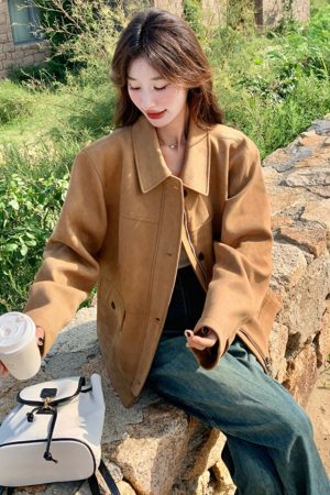 Trendy Women's Khaki Coat - Cute Short Jacket for Spring & Autumn 2025, Youthful Style, Fashionable Outerwear