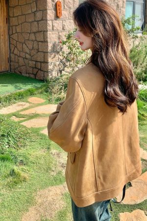 Trendy Women's Khaki Coat - Cute Short Jacket for Spring & Autumn 2025, Youthful Style, Fashionable Outerwear