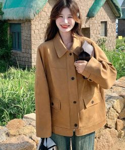 Trendy Women's Khaki Coat - Cute Short Jacket for Spring & Autumn 2025, Youthful Style, Fashionable Outerwear