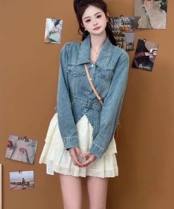Trendy Women's Korean Style Two-Piece Set: Denim Jacket & Cake Skirt for Early Spring Fashion 2025