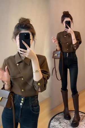 Trendy Women's Long Sleeve Shirt 2025 Autumn Top, Stylish Casual Fashion for Everyday Wear