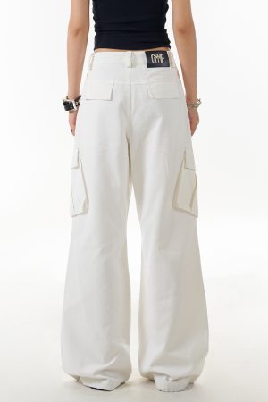 Trendy Women's Multi-Pocket Pleated Cargo Pants - Loose Straight-Leg Slim Fit Casual Trousers for European and American Style