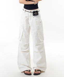 Trendy Women's Multi-Pocket Pleated Cargo Pants - Loose Straight-Leg Slim Fit Casual Trousers for European and American Style