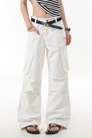 Trendy Women's Multi-Pocket Pleated Cargo Pants - Loose Straight-Leg Slim Fit Casual Trousers for European and American Style