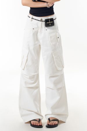 Trendy Women's Multi-Pocket Pleated Cargo Pants - Loose Straight-Leg Slim Fit Casual Trousers for European and American Style