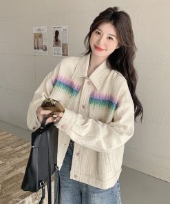 Trendy Women's Petite Off-White Heavy Embroidery Denim Jacket - Spring 2025 Style, Chic and Stylish Outerwear for Every Occasion