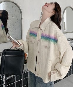 Trendy Women's Petite Off-White Heavy Embroidery Denim Jacket - Spring 2025 Style, Chic and Stylish Outerwear for Every Occasion