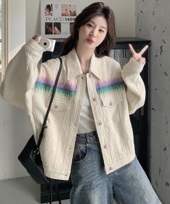Trendy Women's Petite Off-White Heavy Embroidery Denim Jacket - Spring 2025 Style, Chic and Stylish Outerwear for Every Occasion