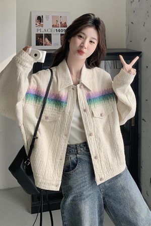 Trendy Women's Petite Off-White Heavy Embroidery Denim Jacket - Spring 2025 Style, Chic and Stylish Outerwear for Every Occasion